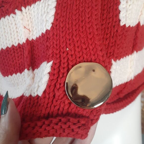Nwt Zara Red and Crean Striped Knit Vest with Large Goldtone Buttons - Picture 9 of 12